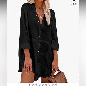 “Auxo” black, long sleeve, V neck with side pockets dress/coverup/ tunic; size L